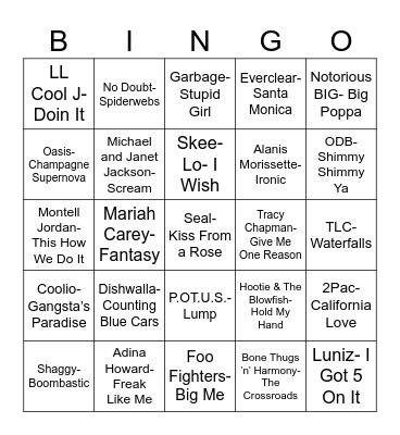 Radio Bingo Class of 1995 Bingo Card