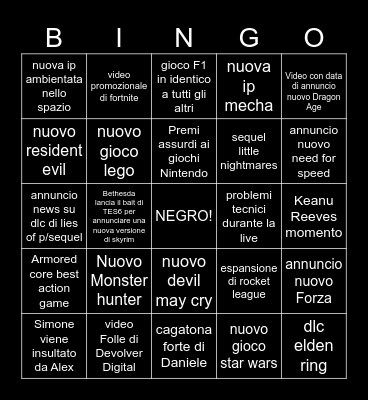 TGA 2023 Bingo Card