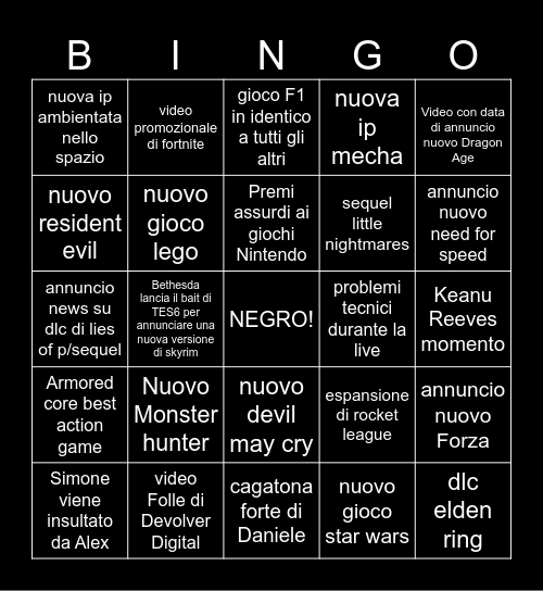 TGA 2023 Bingo Card