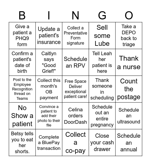 Front Office Holiday Bingo Card
