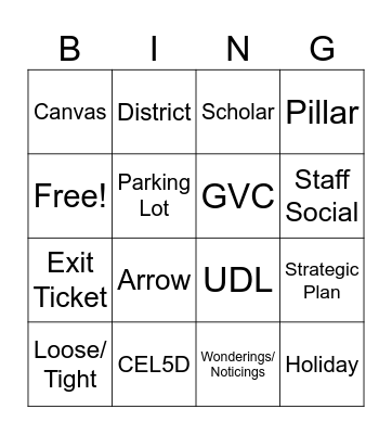 Staff Meeting Bingo Card