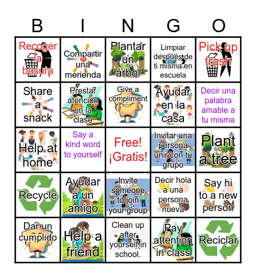 La amabilidad/Kindness Bingo Card