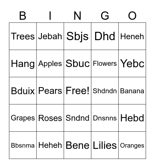 Untitled Bingo Card