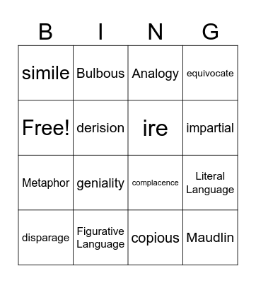 Vocab #13 Bingo Card