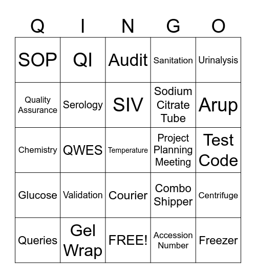 QINGO - Lab Week - Name _________________________ Bingo Card