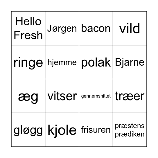 Nørresundby kirkes julefrokost-bingo-banko Bingo Card