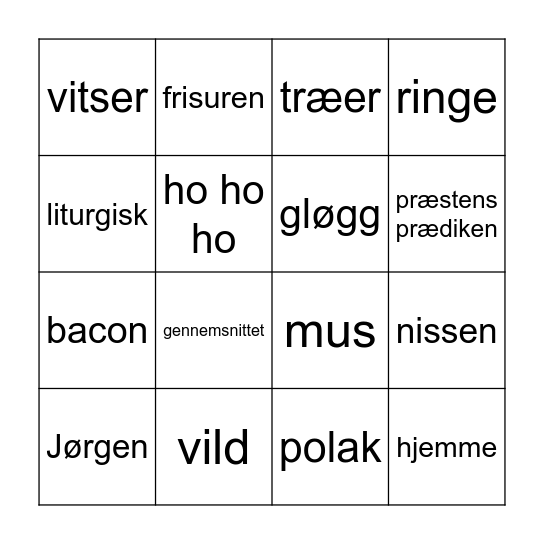 Nørresundby kirkes julefrokost-bingo-banko Bingo Card