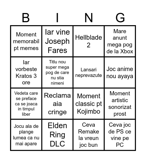 TGA BINGO Card