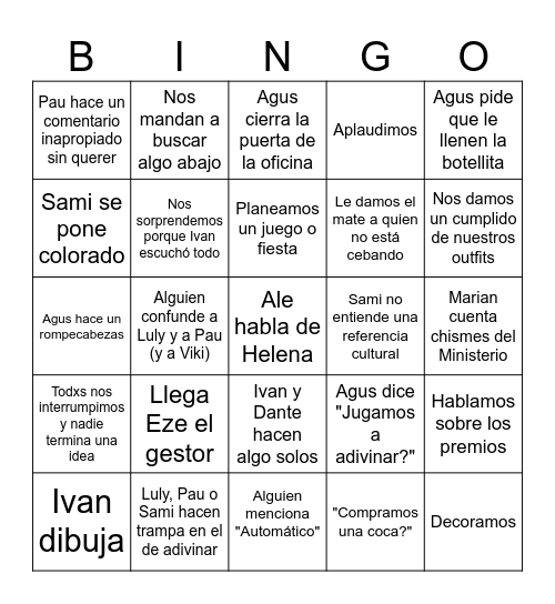 Bingo Gnocchi Bingo Card