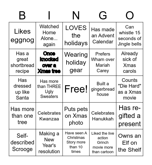 Virtual Holiday Party Bingo Card