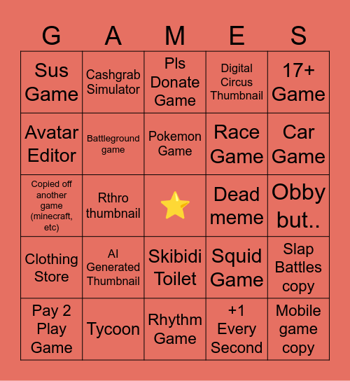 Roblox Discover Page Bingo Card