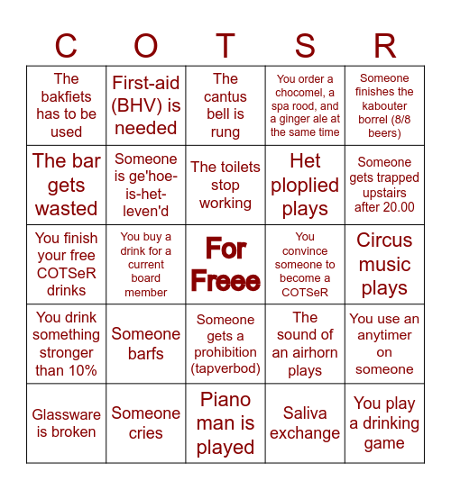 COTSeR Escalation Evening Bingo Card