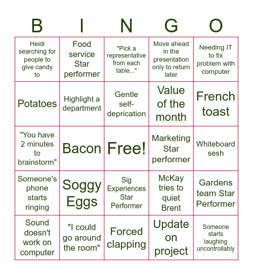 Joint Management Meeting BINGO Card