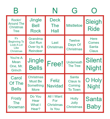 Holiday Music Bingo Card