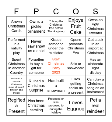 FPCOS CHRISTMAS BINGO Card