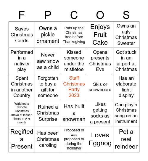 FPCOS CHRISTMAS BINGO Card