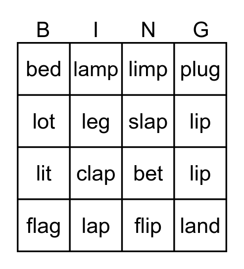 Lesson 27 Bingo Card