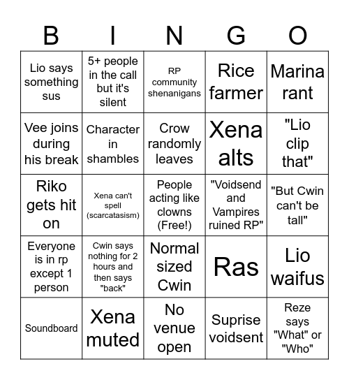 Impulsive RP events! Bingo Card