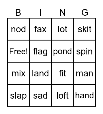 Lesson 38a, 38b Bingo Card