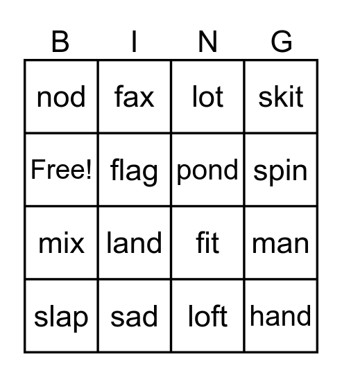 Lesson 38a, 38b Bingo Card