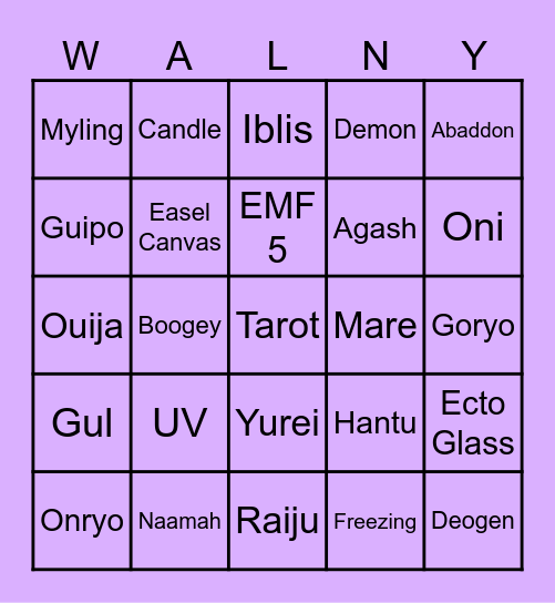 Demonologist Bingo Card