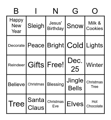 Christmas - ASL Bingo Card