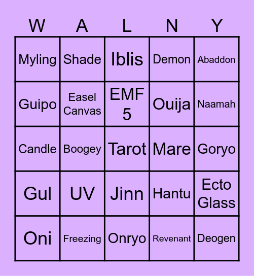 Demonologist Bingo Card