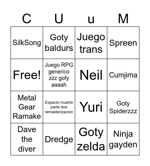 Cursed Bing Bingo Card