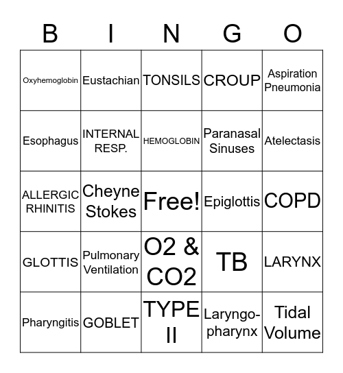 THE RESPIRATORY SYSTEM Bingo Card