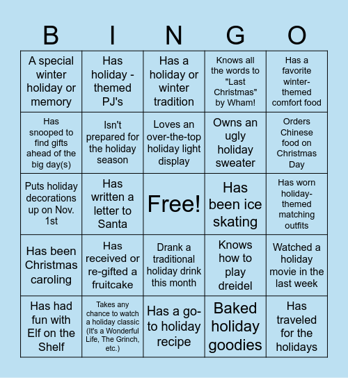 AMM Holiday Bingo Card