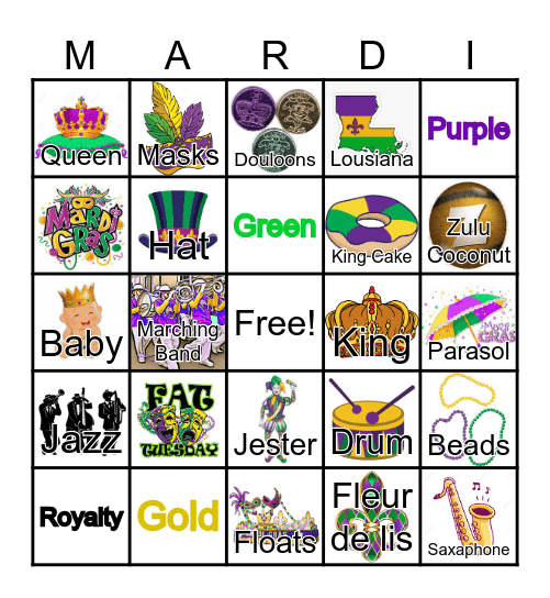 Mardi Gras Bingo Card