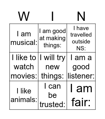 Treasure Hunt Bingo Card