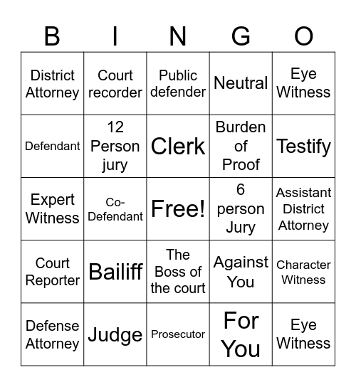 People of the Courtroom Bingo Card