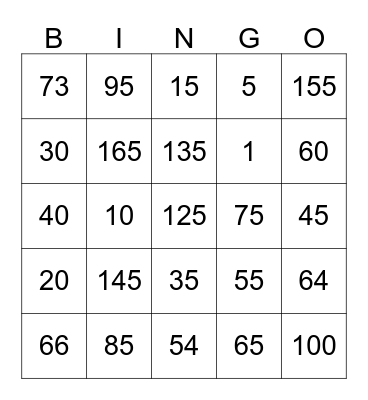 Number's Bingo Card