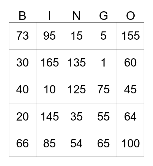 Number's Bingo Card
