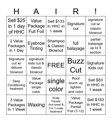 HAIR BINGO!!!! Bingo Card