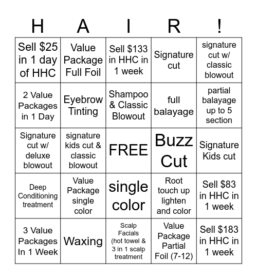 HAIR BINGO!!!! Bingo Card