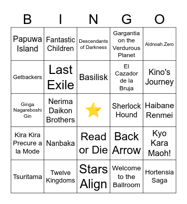 Obscure Anime Bingo Card