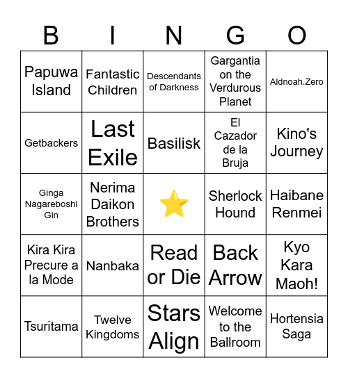 Obscure Anime Bingo Card