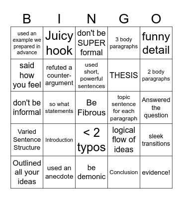Untitled Bingo Card