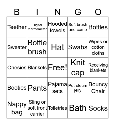 Lungi's Baby Shower Bingo Card