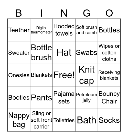Lungi's Baby Shower Bingo Card