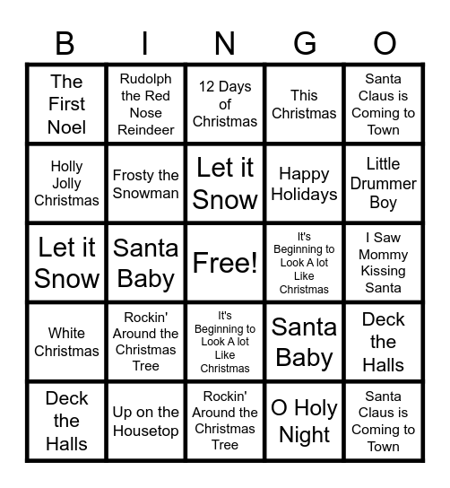 Christmas Music Bingo Card
