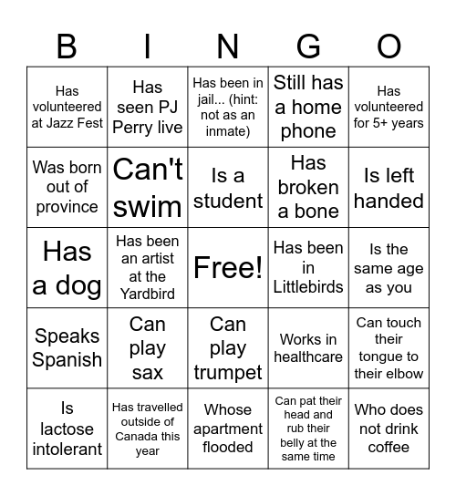 Find a volunteer who... Bingo Card