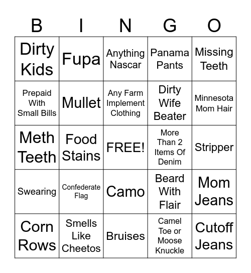 White Trash Bingo Card