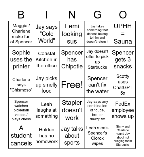 UPHH Bingo Card