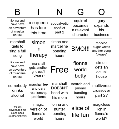 fionna and cake season 2 predictions Bingo Card