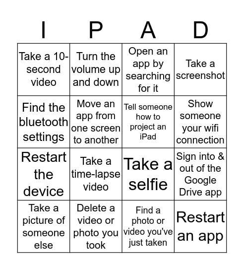 Getting Started with iPads Bingo Card