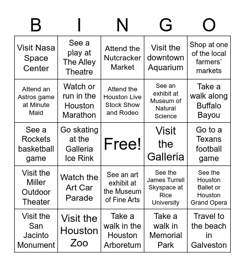 Houston Bingo Card