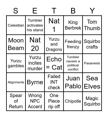 Eaarsuric Ocean Bingo Card